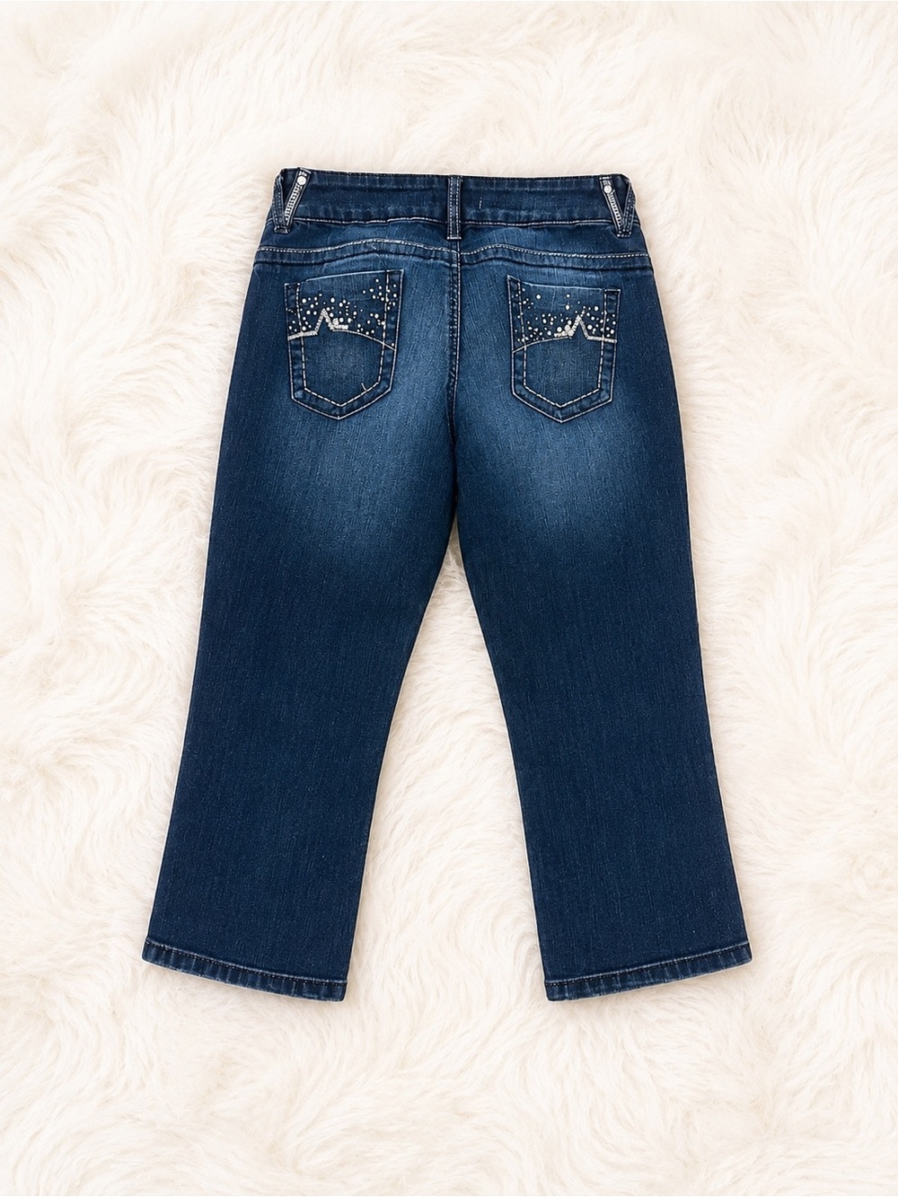 Studio Y Embellished Pocket Cropped Jeans Size Medium Dark Wash Denim Capri Y2K - Picture 2 of 3